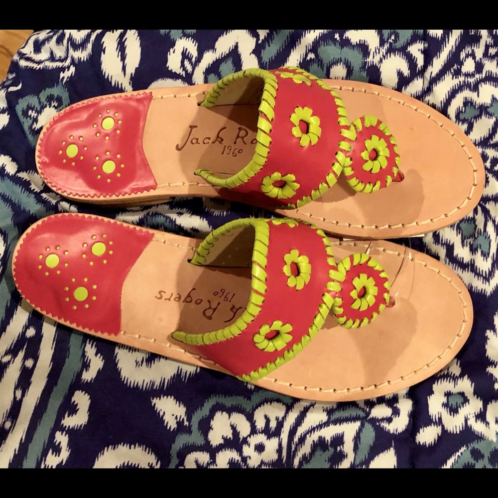 BNWT 7 Jack Rogers fuchsia pink  / lime green